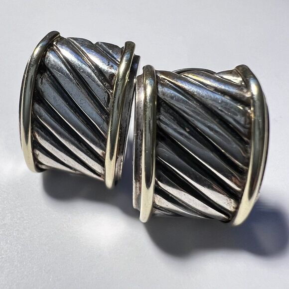David Yurman Cable Cigar Band Earrings 14k & Sterling - Picture 1 of 7